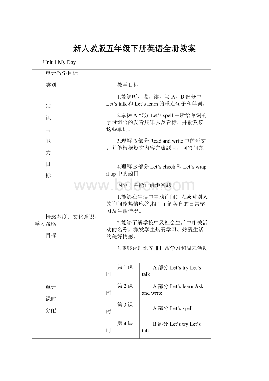 新人教版五年级下册英语全册教案Word下载.docx_第1页