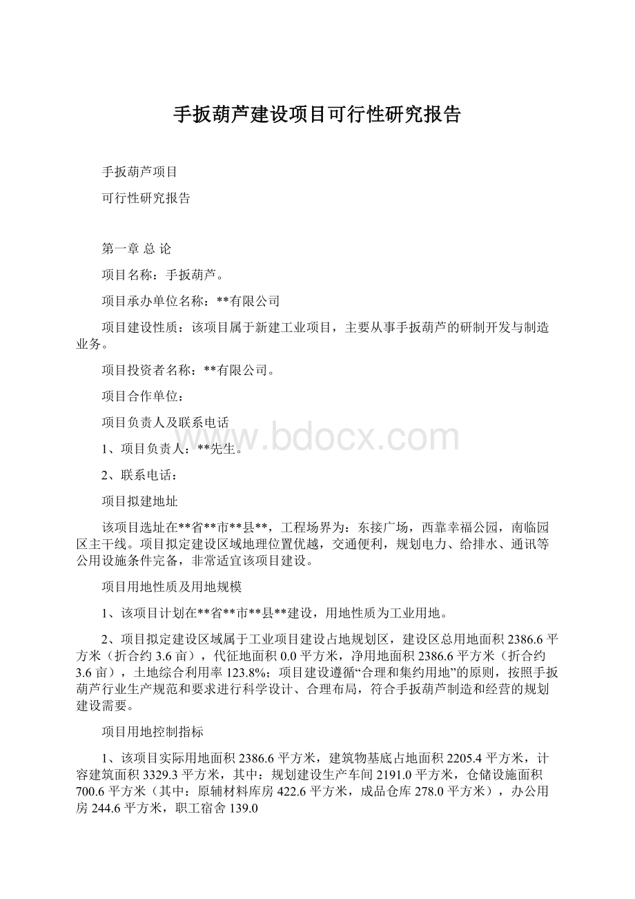 手扳葫芦建设项目可行性研究报告Word格式.docx