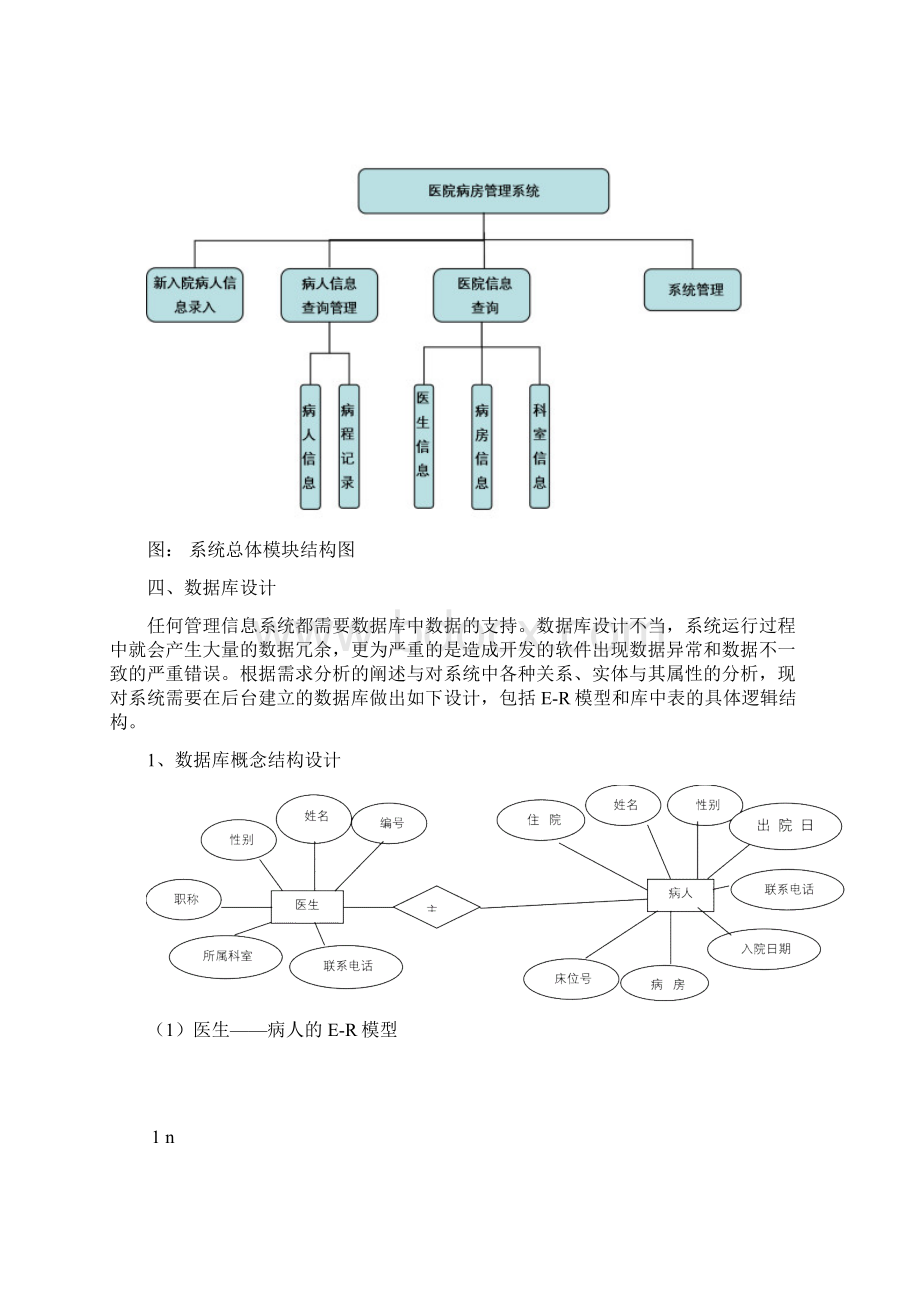 数据库课程设计报告医院病房管理数据库Word文件下载.docx_第3页