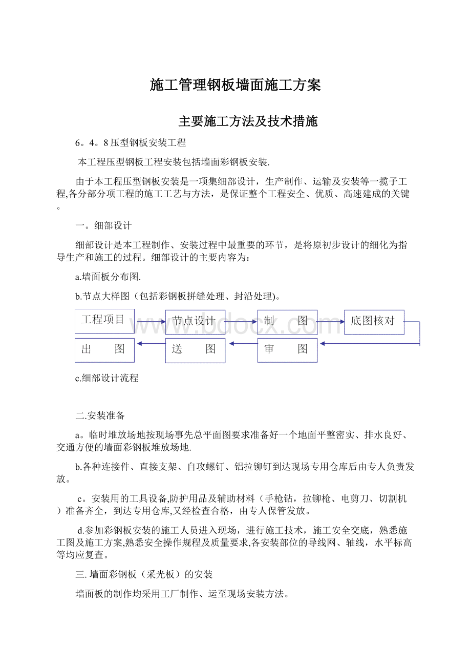 施工管理钢板墙面施工方案文档格式.docx