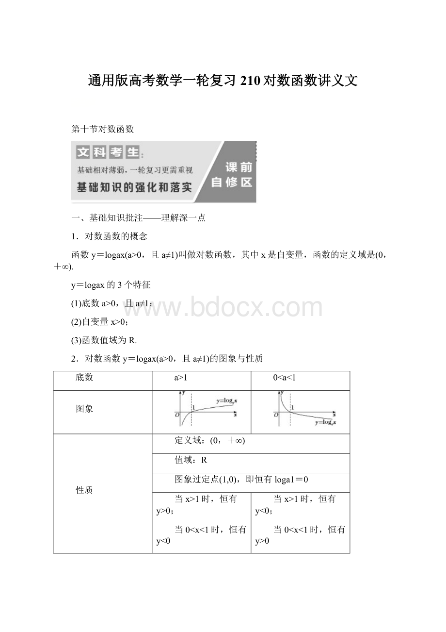 通用版高考数学一轮复习210对数函数讲义文.docx