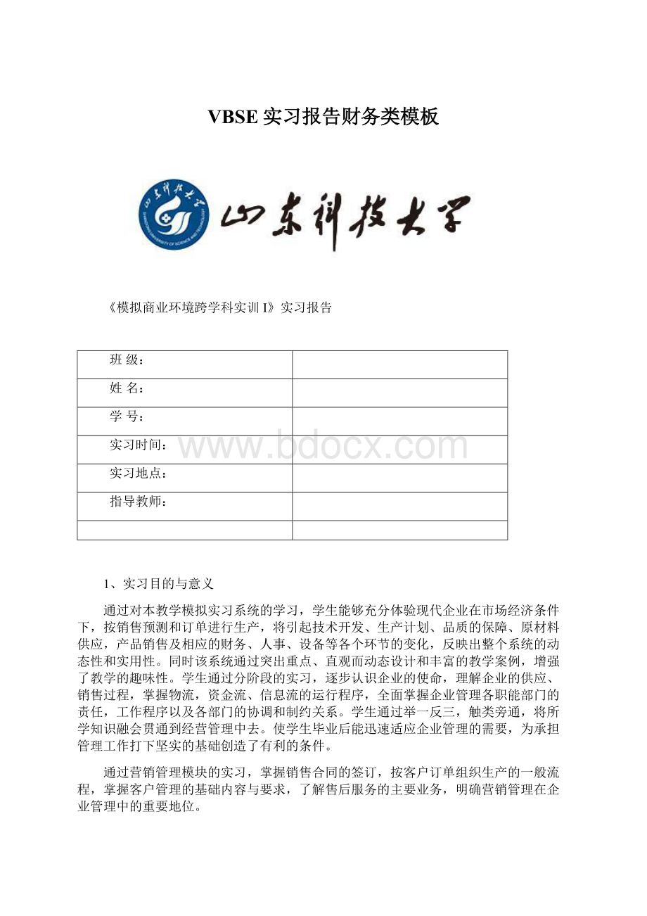 VBSE实习报告财务类模板.docx