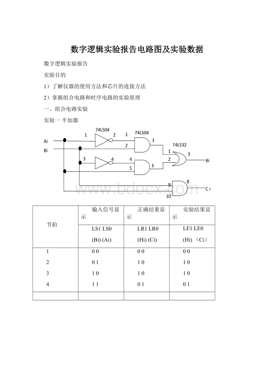 数字逻辑实验报告电路图及实验数据Word格式.docx_第1页