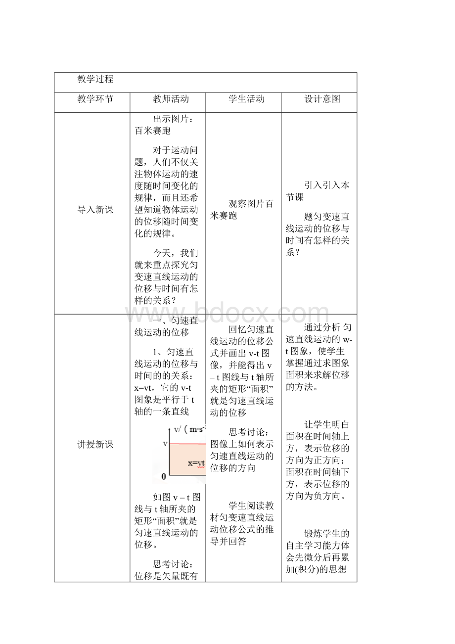 人教版高中物理必修1 第2章第3节匀变速直线运动的位移与时间的关系教学设计Word文档格式.docx_第2页