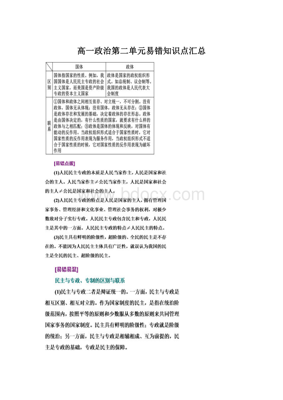 高一政治第二单元易错知识点汇总Word下载.docx