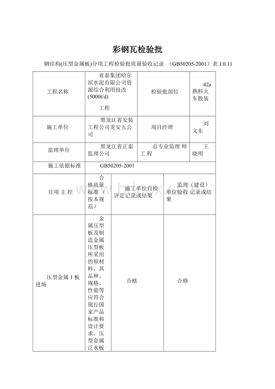 彩钢瓦检验批.docx_第1页