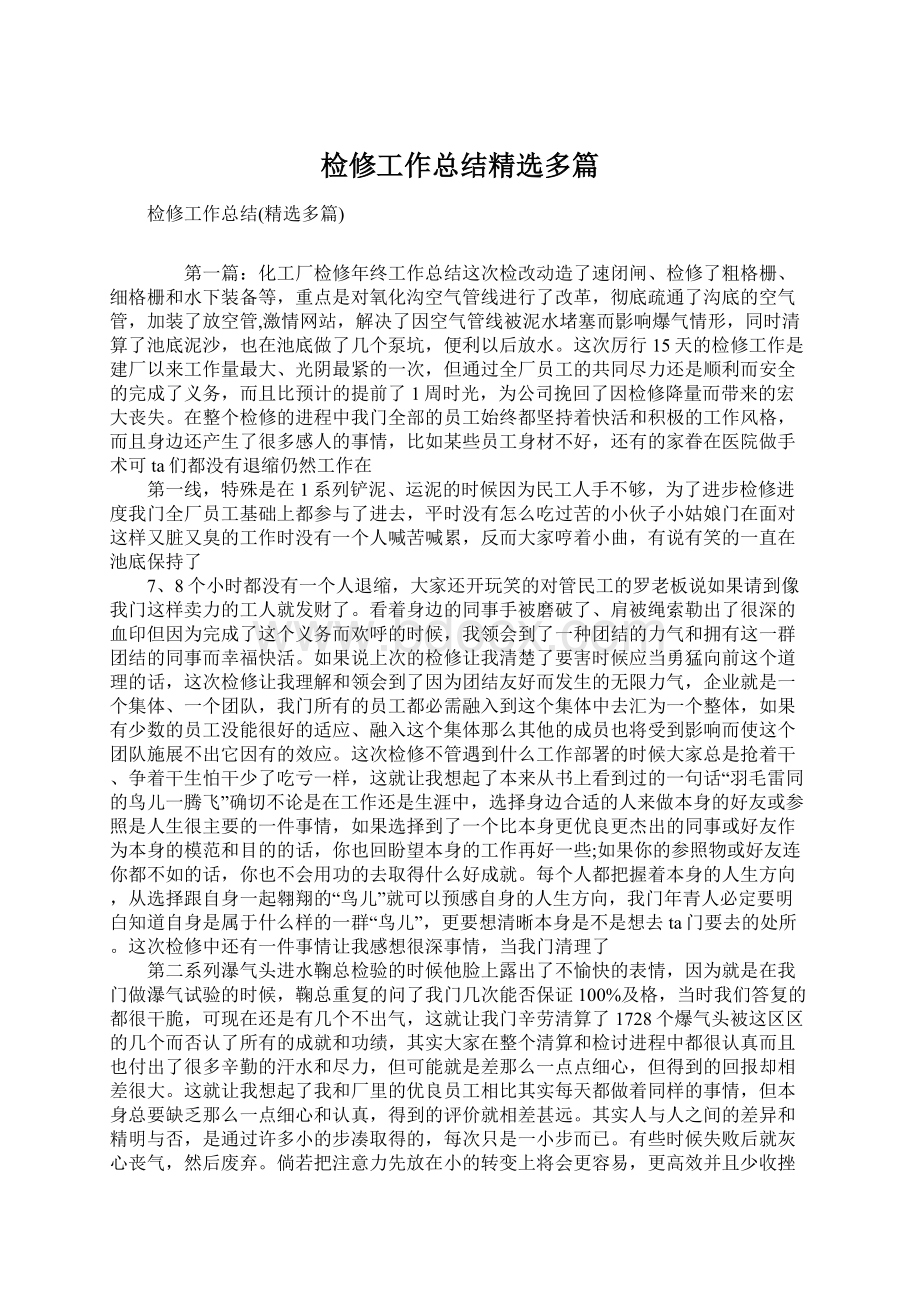 检修工作总结精选多篇Word格式文档下载.docx_第1页