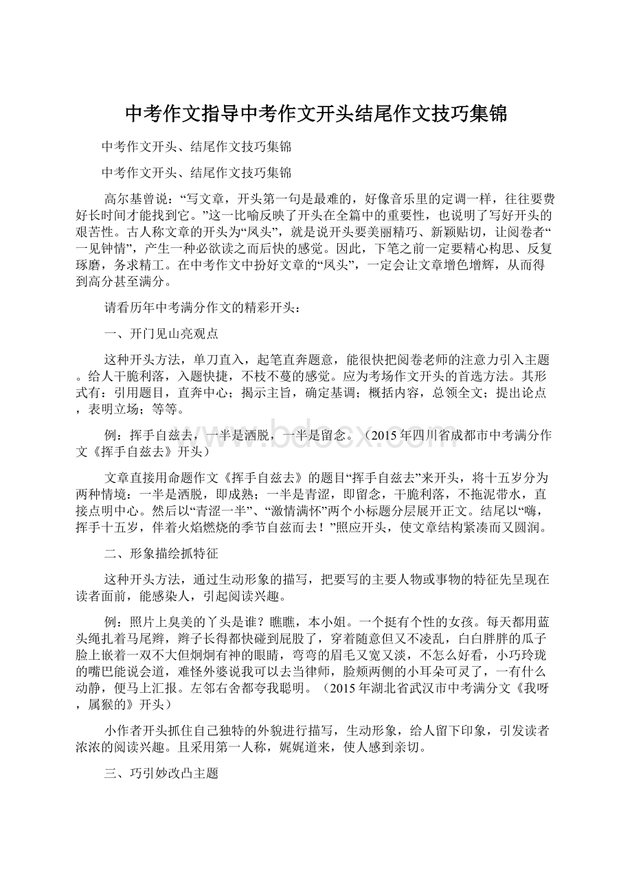 中考作文指导中考作文开头结尾作文技巧集锦.docx_第1页