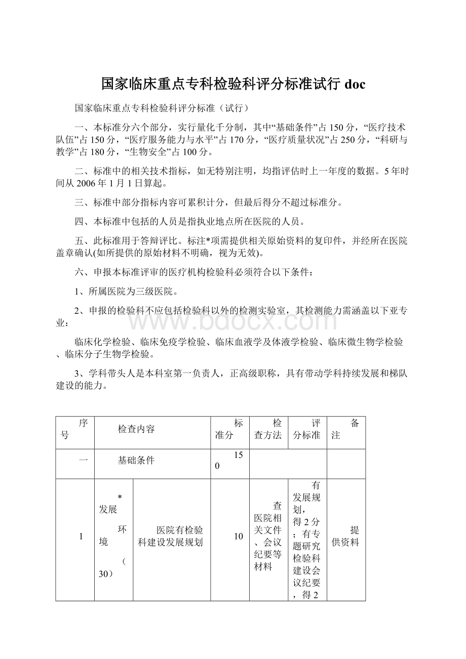 国家临床重点专科检验科评分标准试行doc.docx_第1页