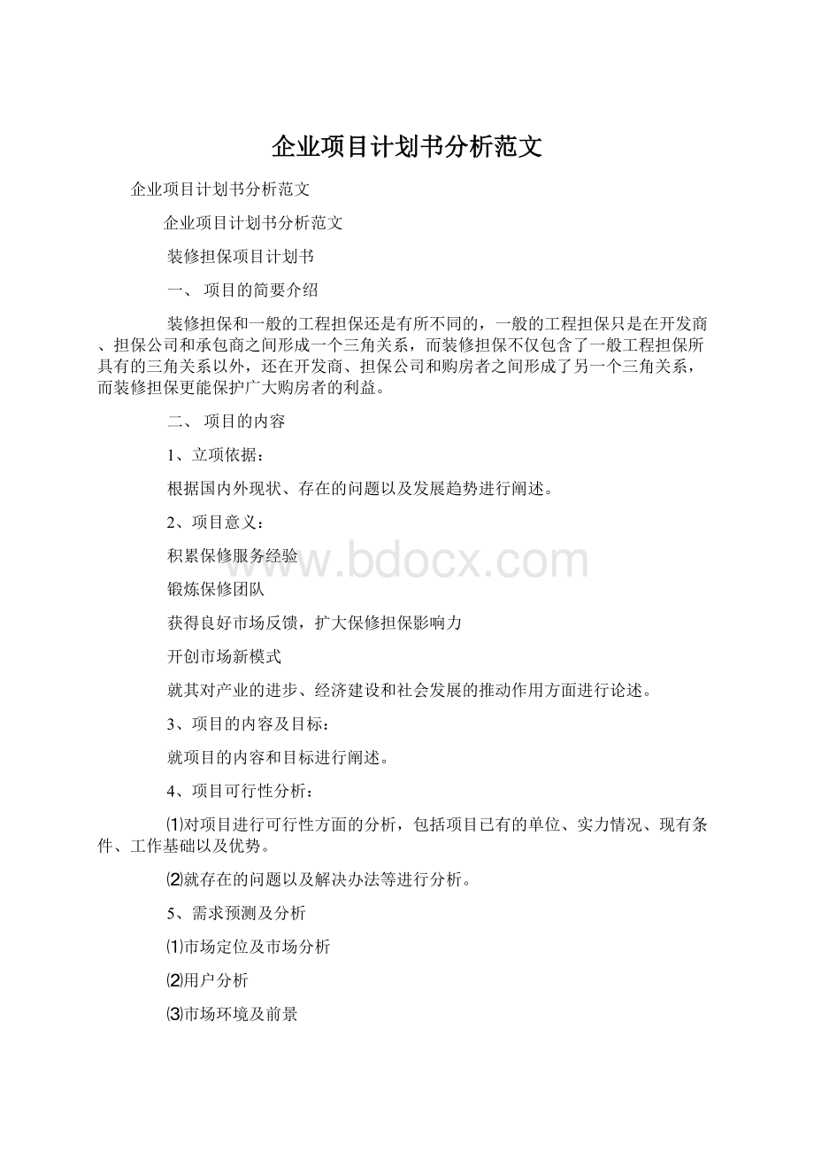 企业项目计划书分析范文Word文档下载推荐.docx