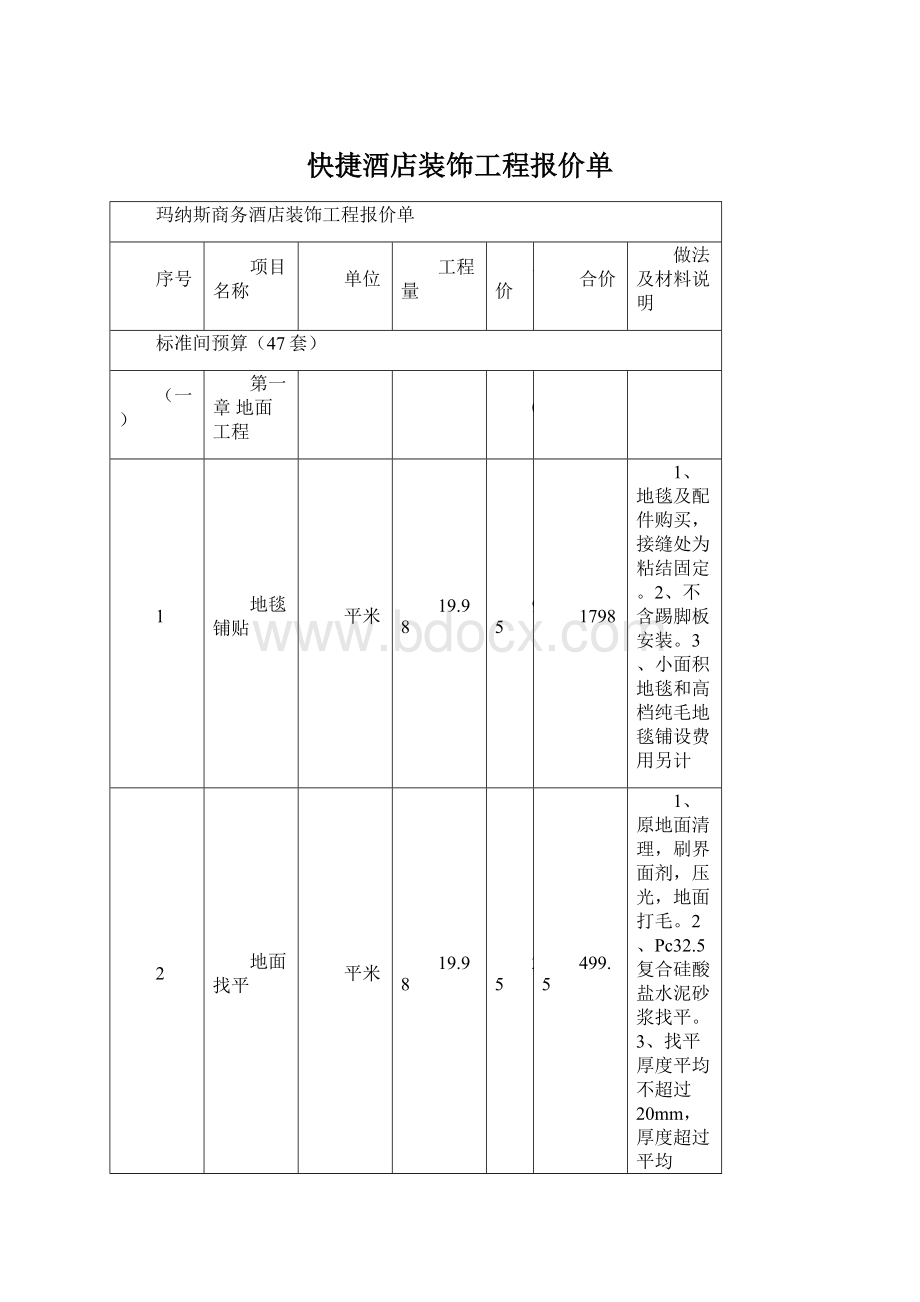 快捷酒店装饰工程报价单.docx