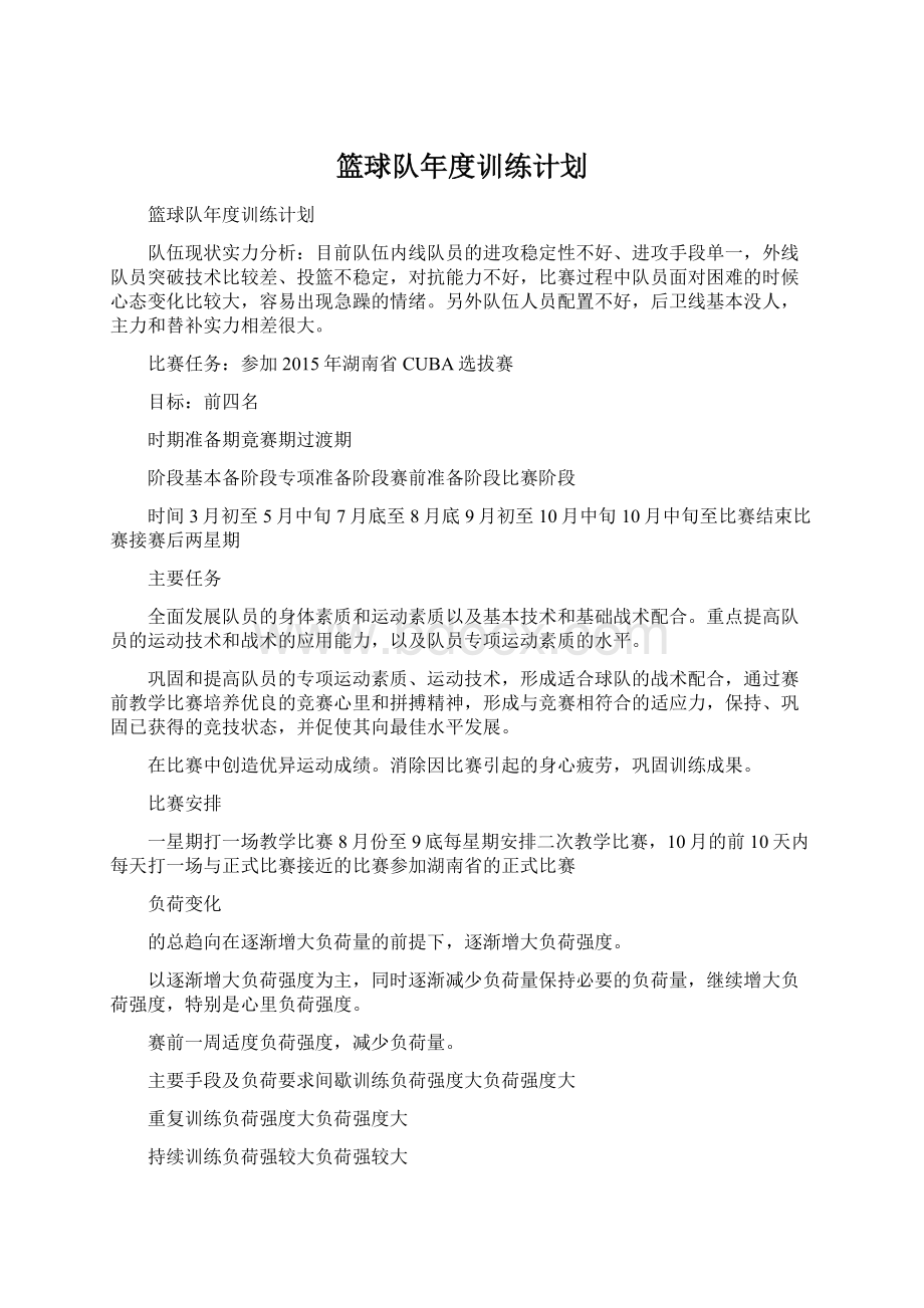 篮球队年度训练计划.docx