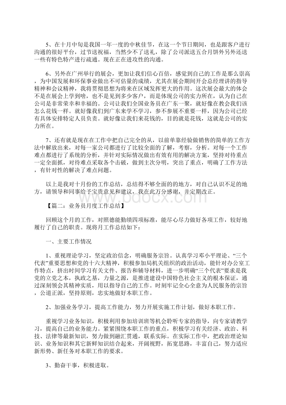 业务员月工作总结Word格式文档下载.docx_第2页