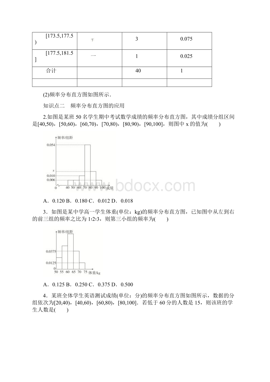 总体取值规律的估计 课时练习 学年高一下学期数学人教A版第二册第九章统计.docx_第2页