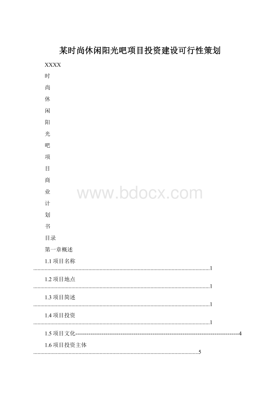 某时尚休闲阳光吧项目投资建设可行性策划Word格式.docx