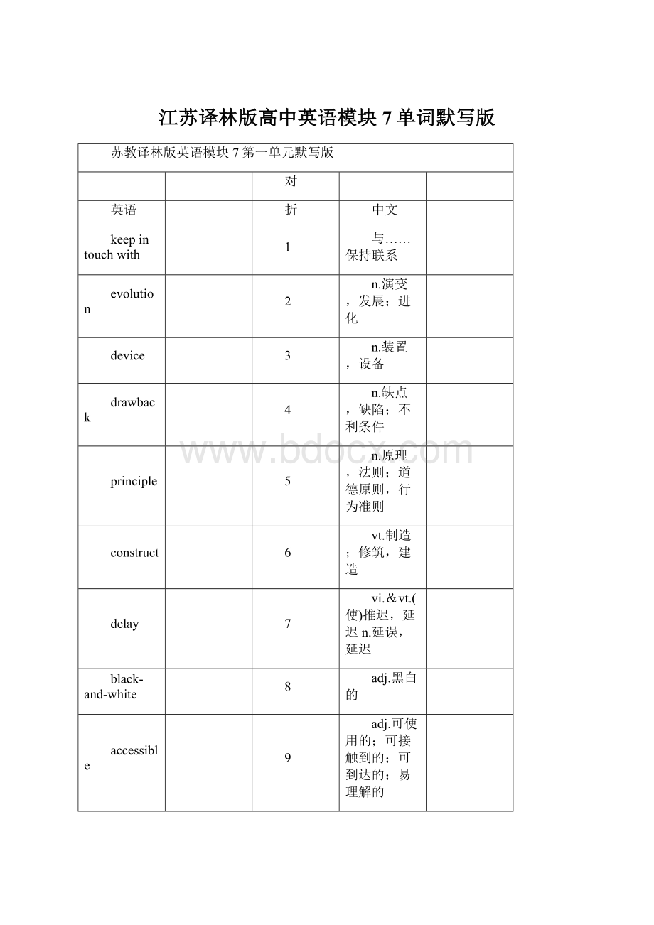 江苏译林版高中英语模块7单词默写版Word文档格式.docx