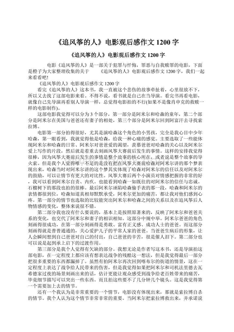 《追风筝的人》电影观后感作文1200字.docx_第1页