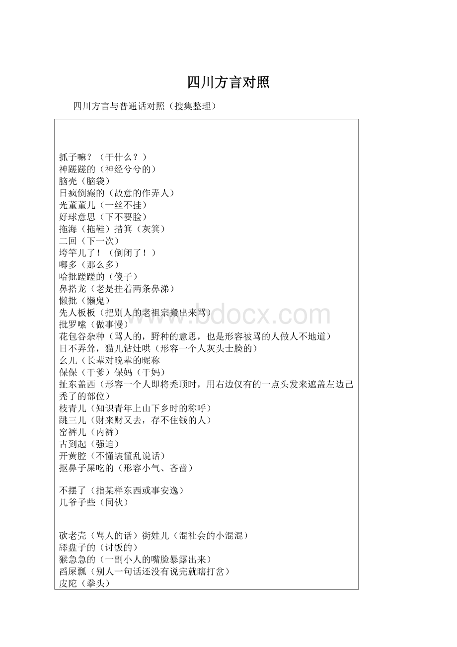 四川方言对照Word下载.docx_第1页