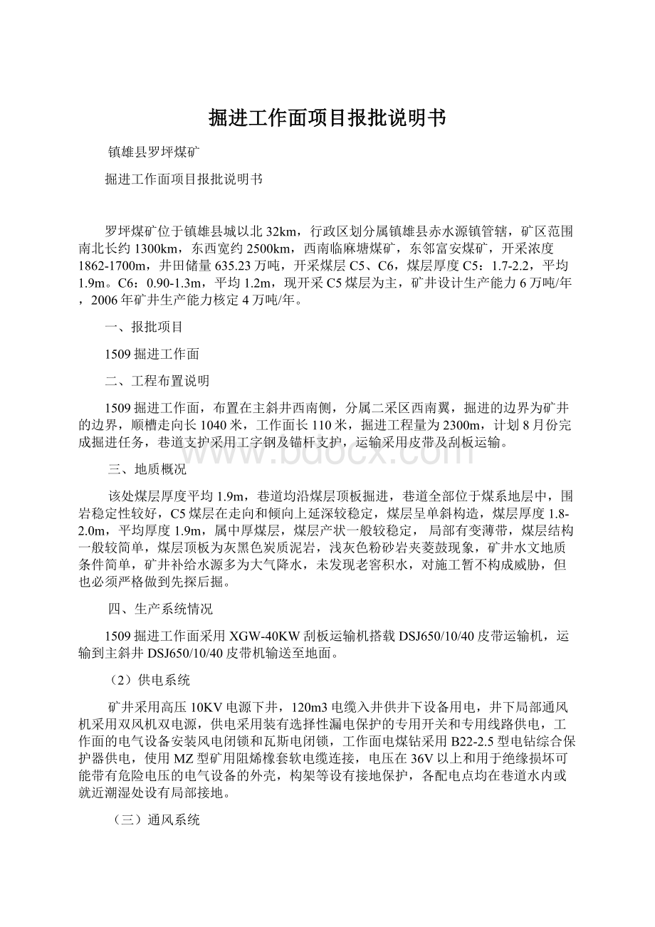 掘进工作面项目报批说明书Word文档下载推荐.docx_第1页