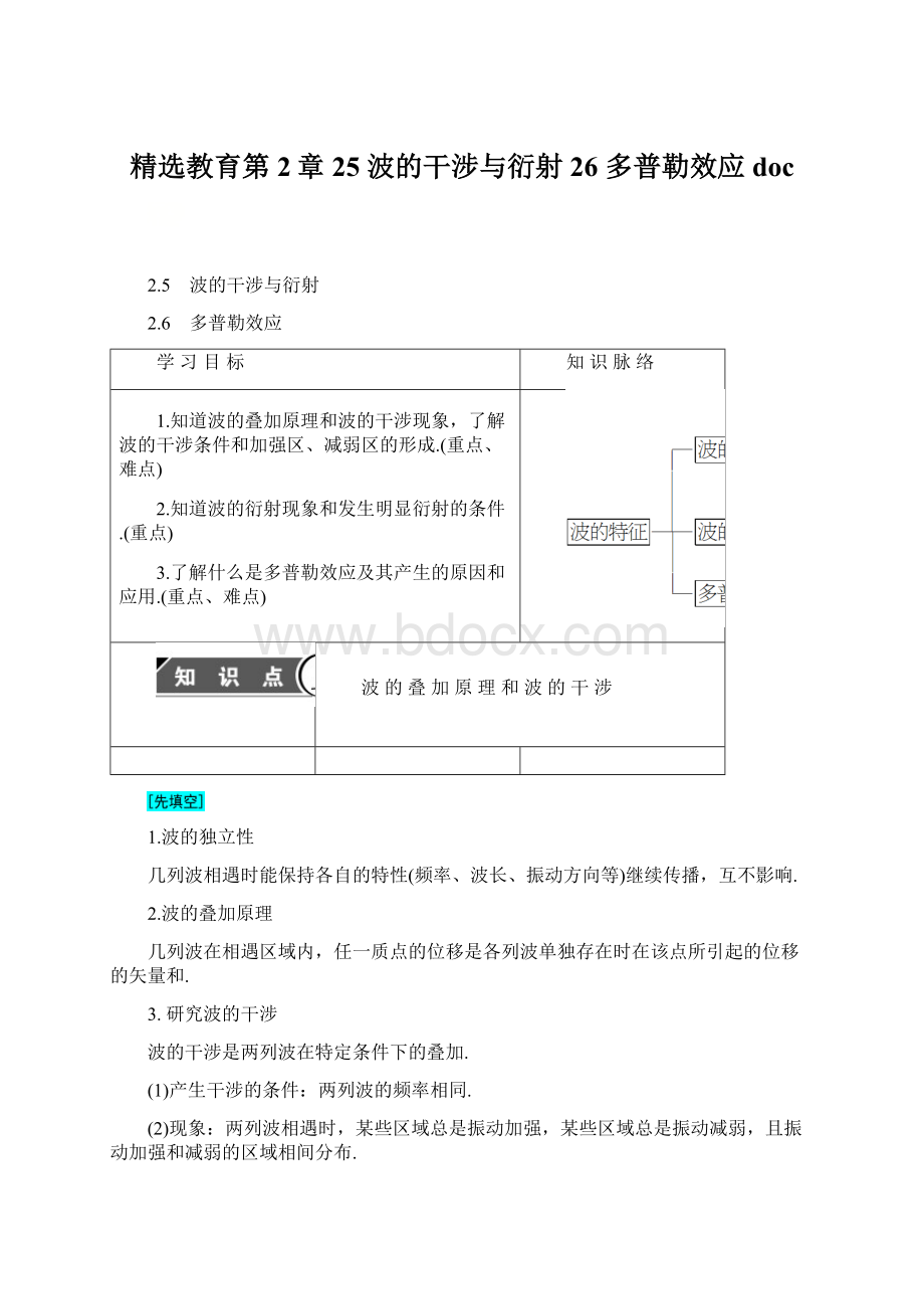 精选教育第2章 25 波的干涉与衍射26 多普勒效应doc.docx