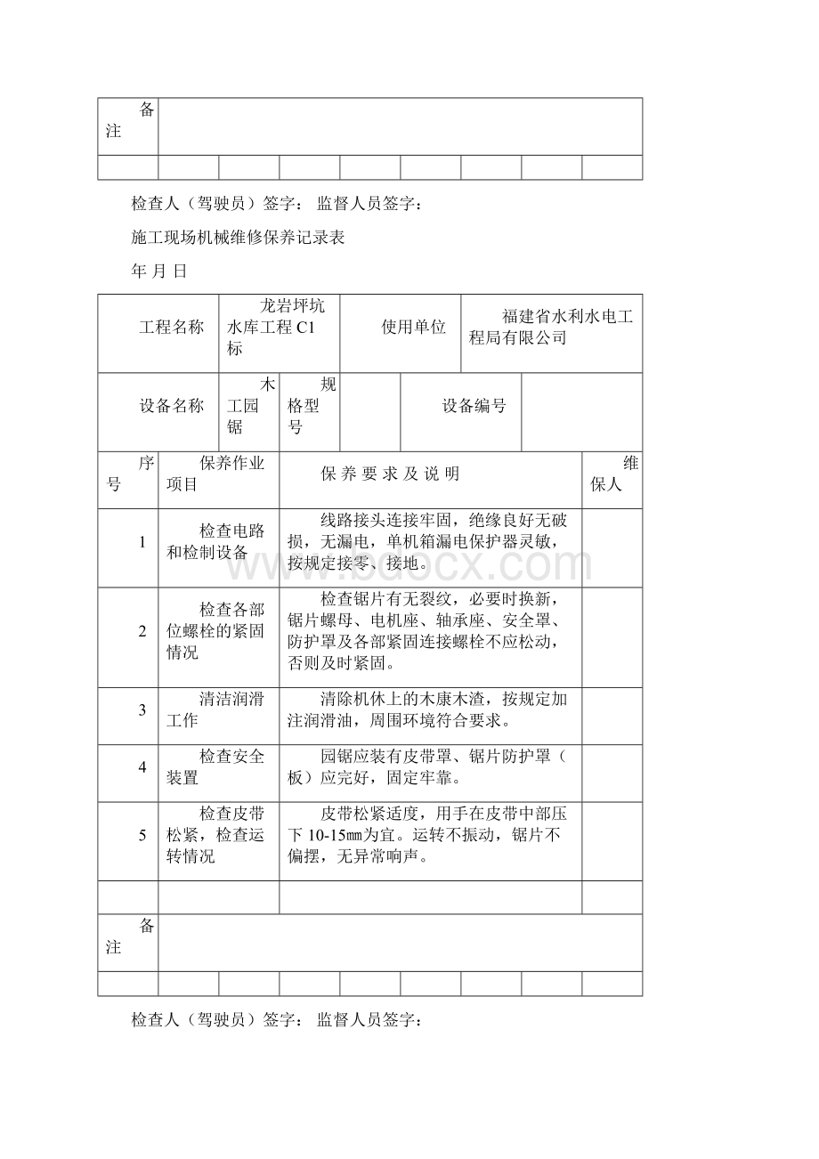 施工现场机械维修保养记录表.docx_第2页