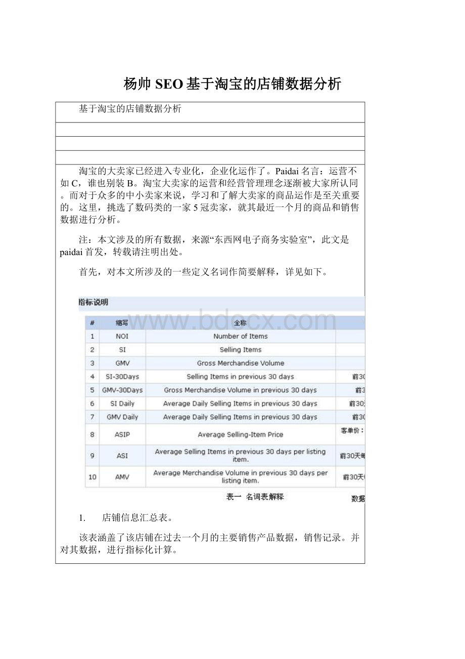 杨帅SEO基于淘宝的店铺数据分析.docx_第1页