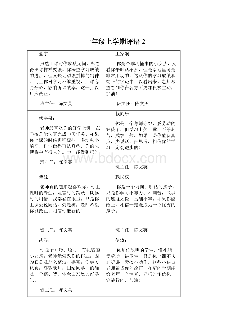 一年级上学期评语 2.docx_第1页