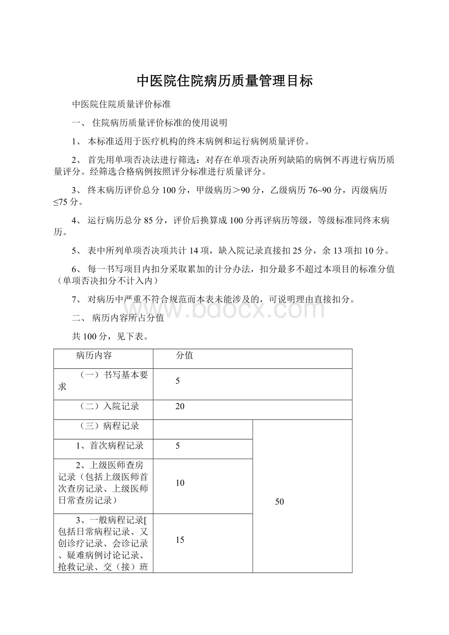 中医院住院病历质量管理目标Word文档格式.docx