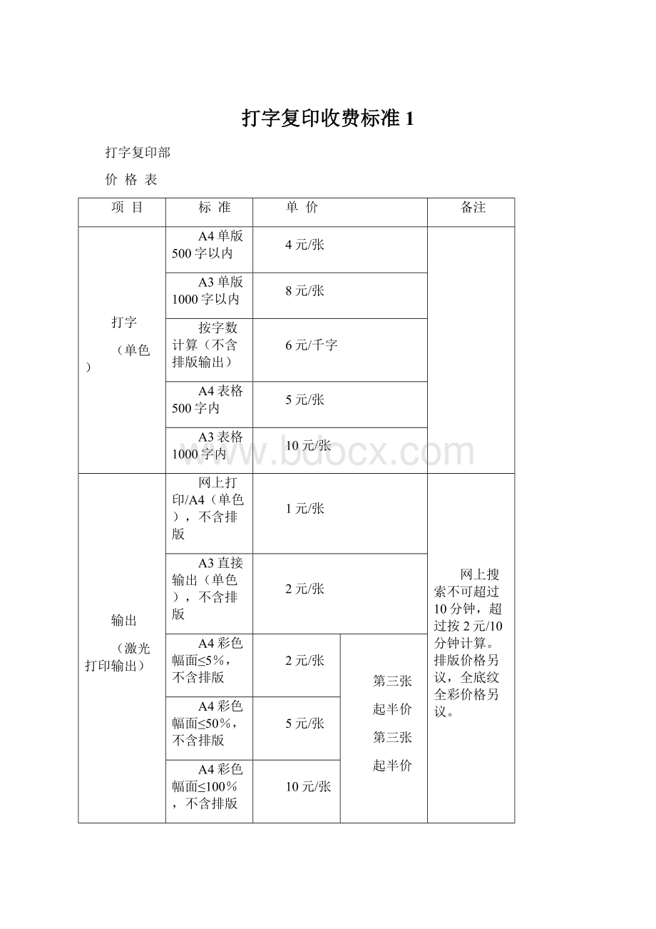 打字复印收费标准1.docx