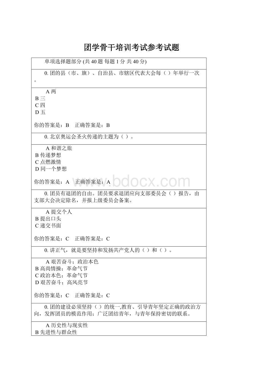 团学骨干培训考试参考试题.docx