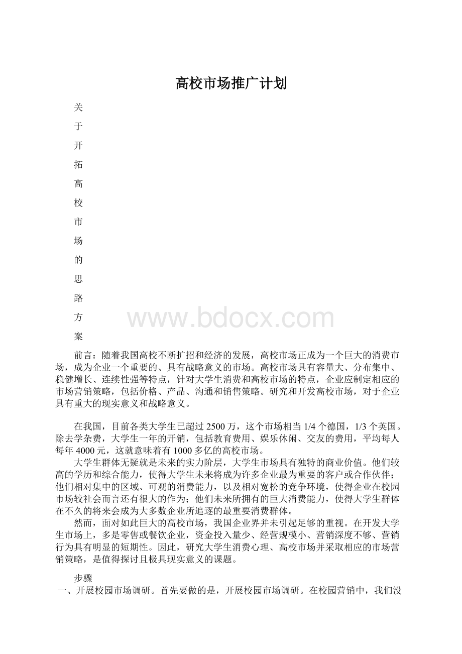 高校市场推广计划文档格式.docx