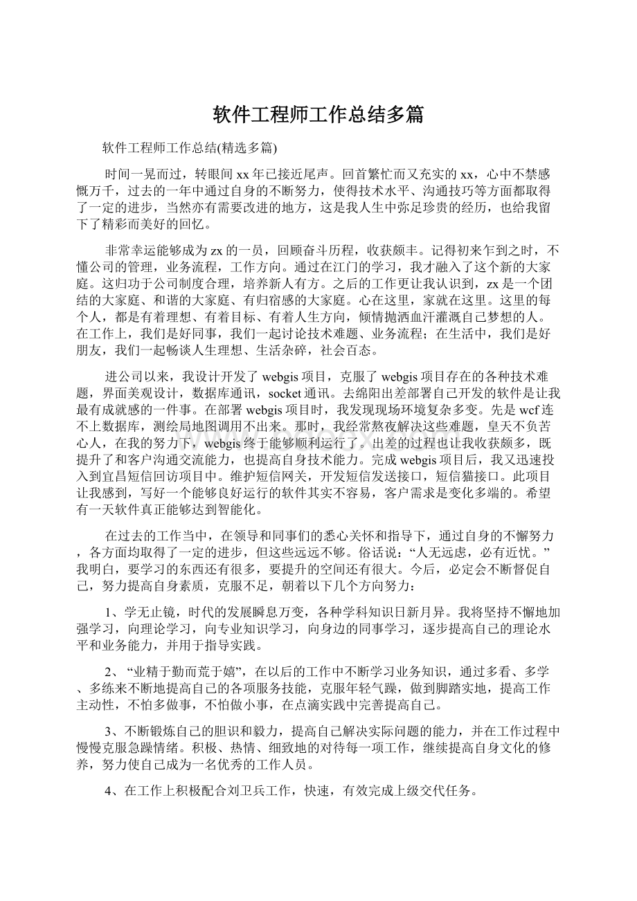 软件工程师工作总结多篇文档格式.docx