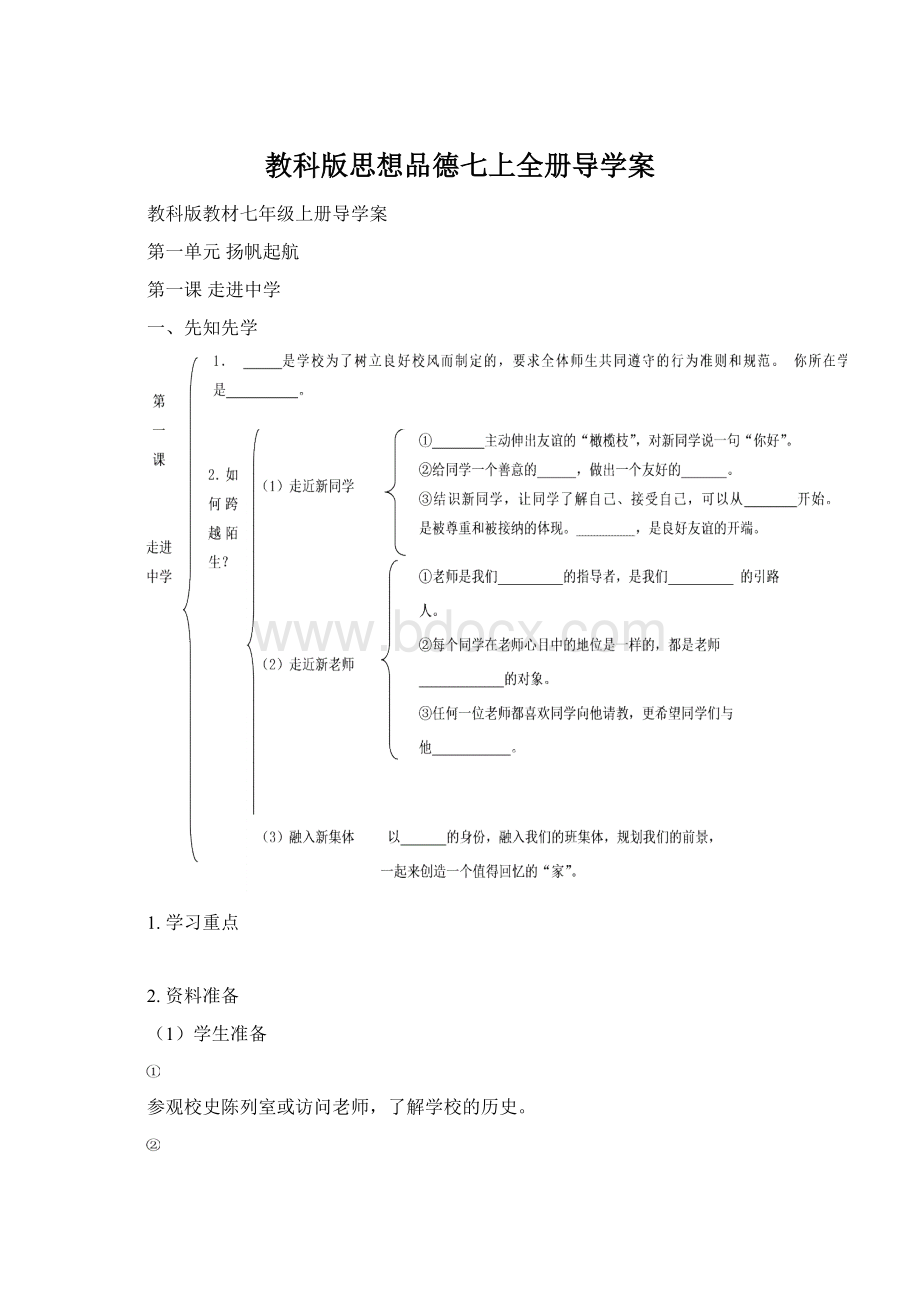 教科版思想品德七上全册导学案.docx_第1页