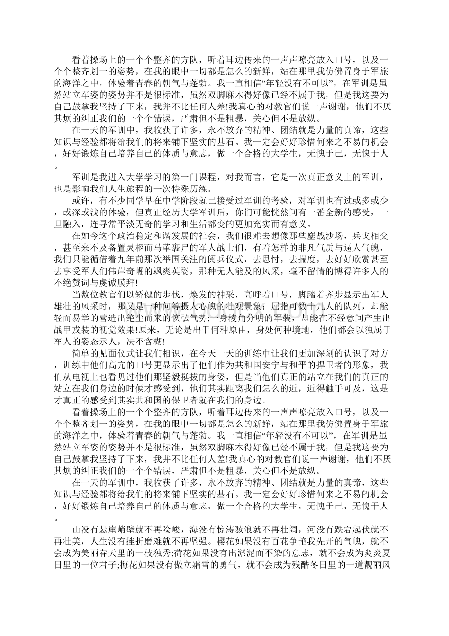 大学生学新生军训心得体会一千字.docx_第3页