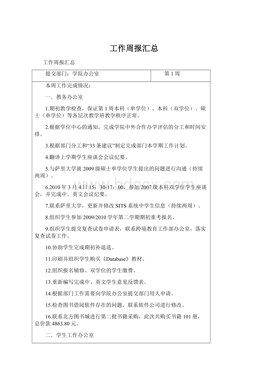 工作周报汇总Word文档格式.docx