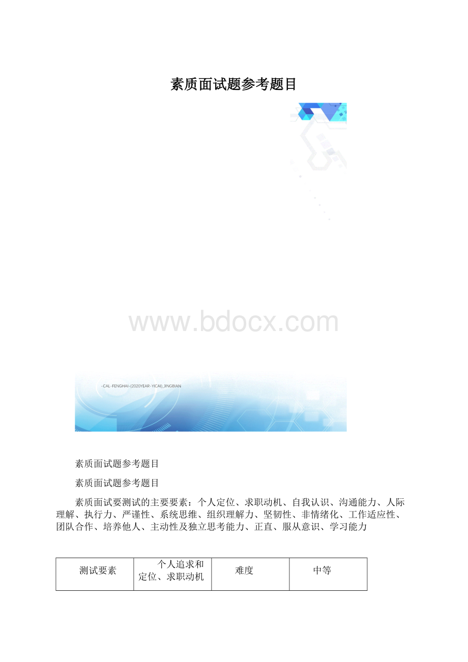 素质面试题参考题目Word文档下载推荐.docx