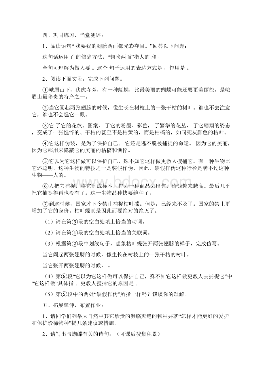 《枯叶蝴蝶》导学提纲鲁教版七年级必修 教案教学设计.docx_第3页