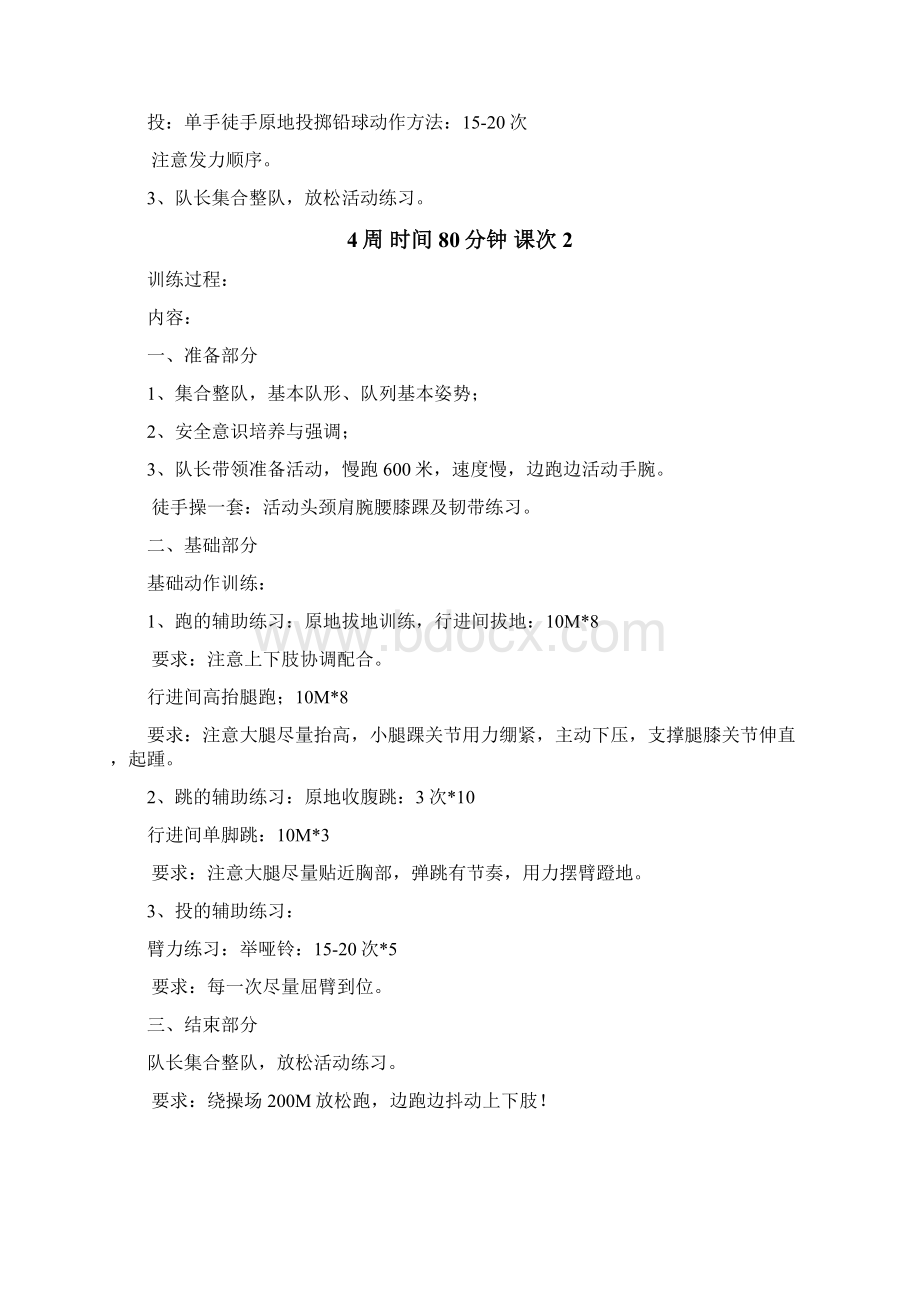 初中田径训练周记录Word格式文档下载.docx_第2页