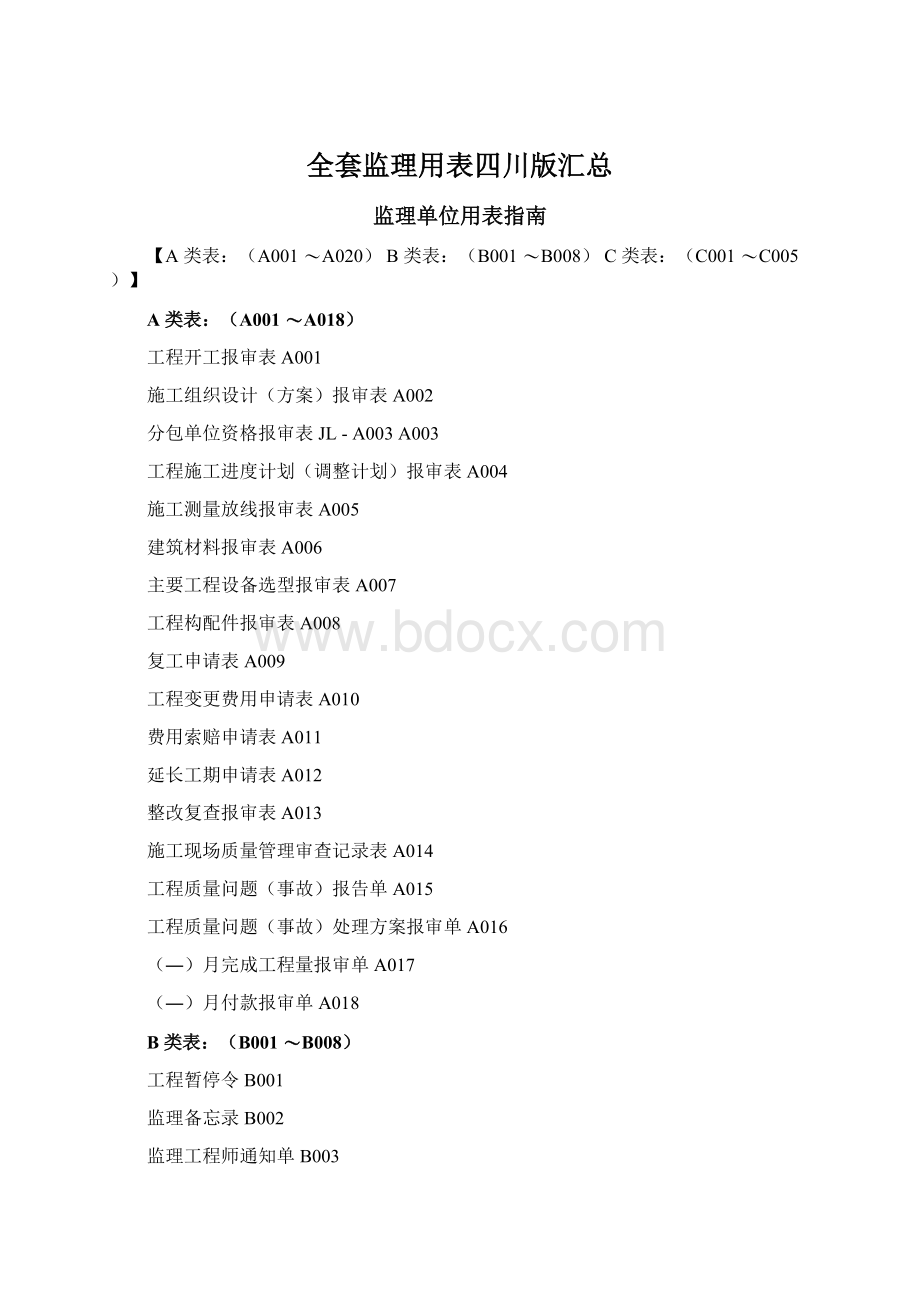 全套监理用表四川版汇总Word格式文档下载.docx