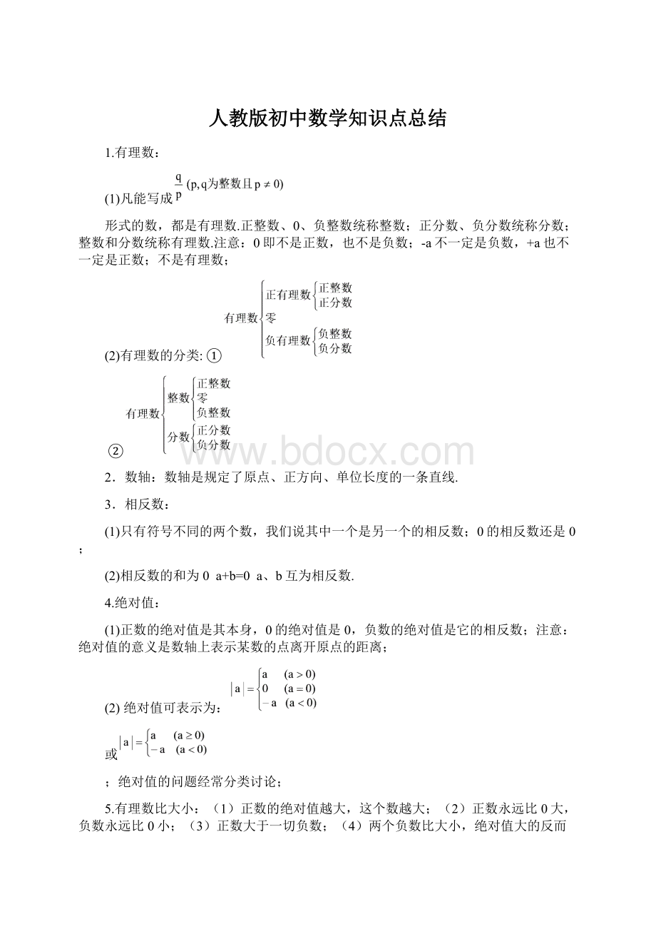 人教版初中数学知识点总结.docx