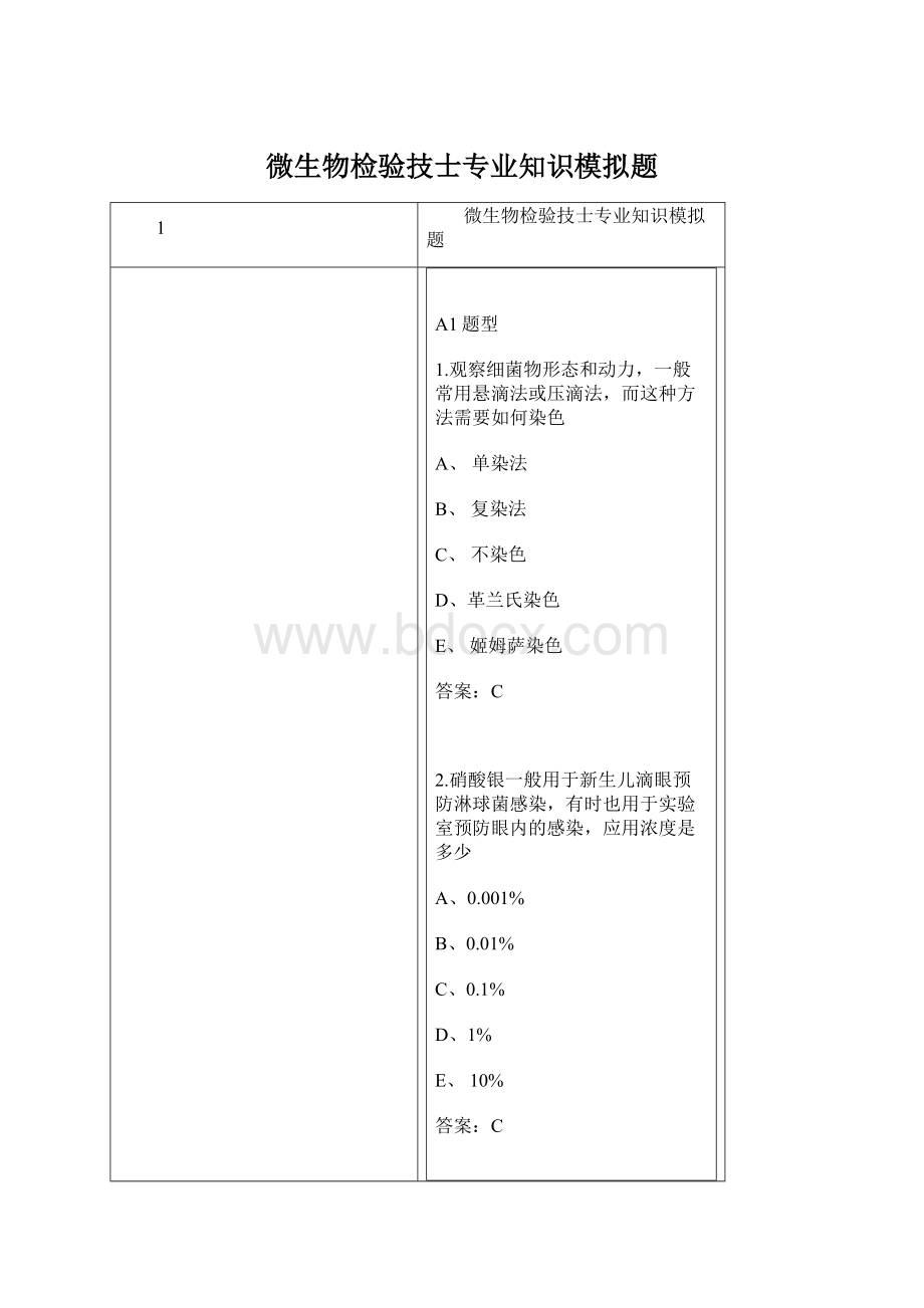 微生物检验技士专业知识模拟题.docx