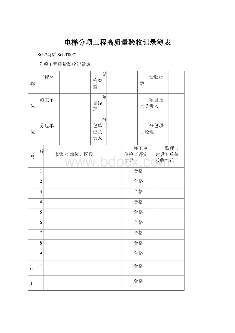 电梯分项工程高质量验收记录簿表.docx_第1页