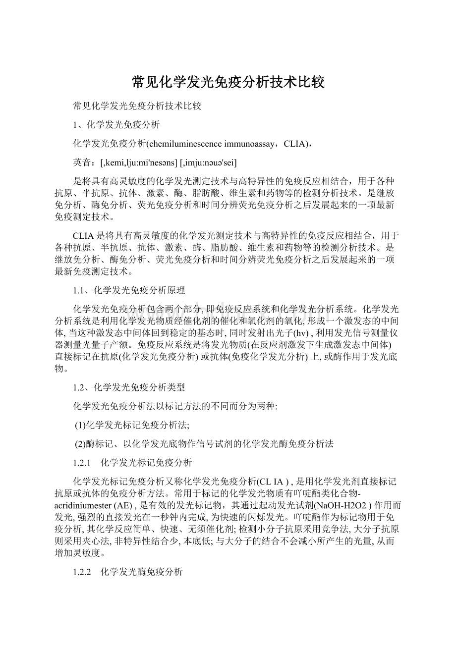 常见化学发光免疫分析技术比较Word下载.docx_第1页