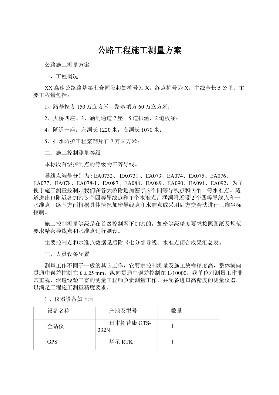 公路工程施工测量方案文档格式.docx