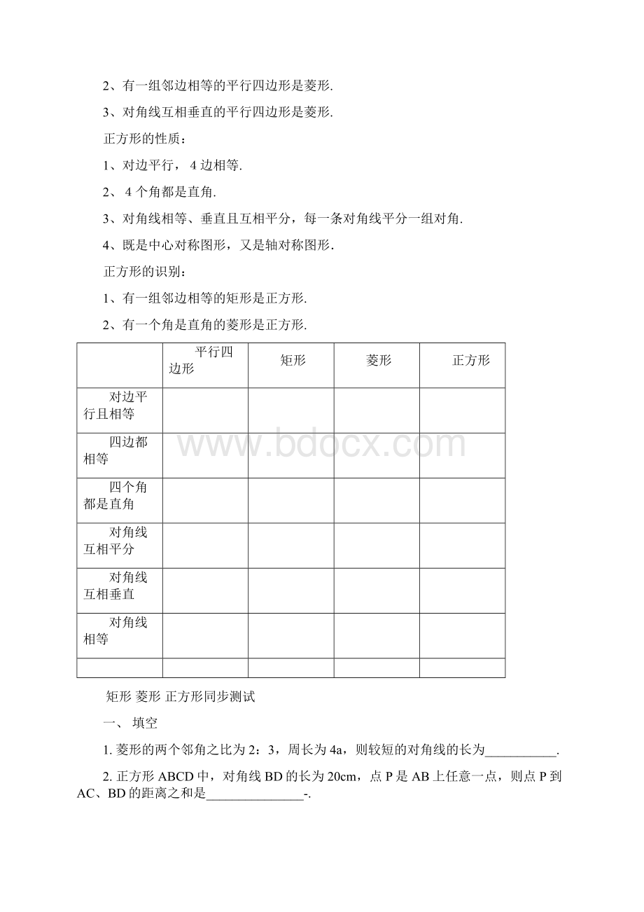 华师版八下数学矩形菱形正方形知识点及测试题.docx_第2页