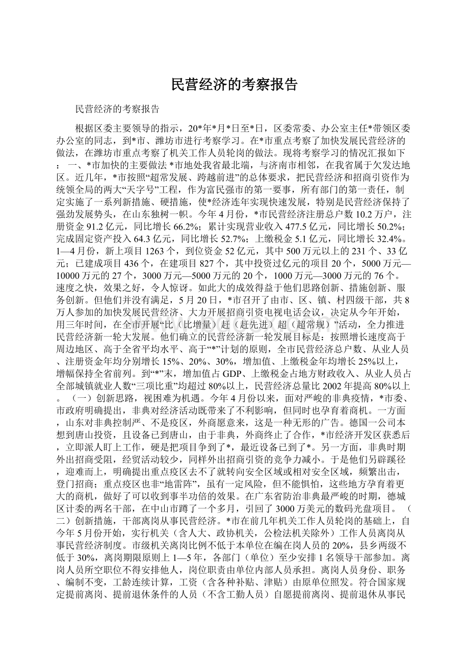 民营经济的考察报告Word文档下载推荐.docx