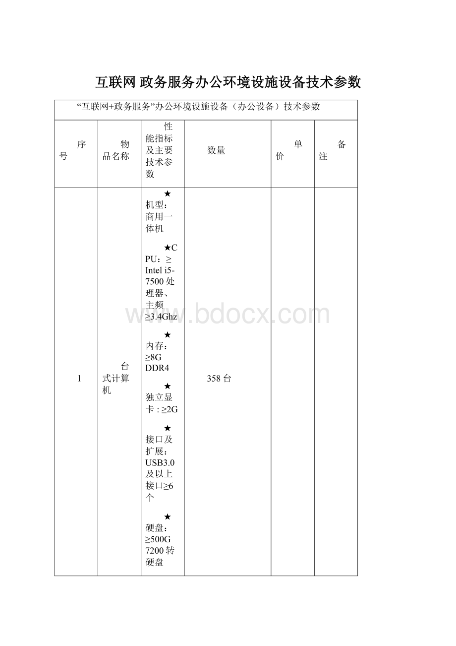 互联网 政务服务办公环境设施设备技术参数.docx_第1页