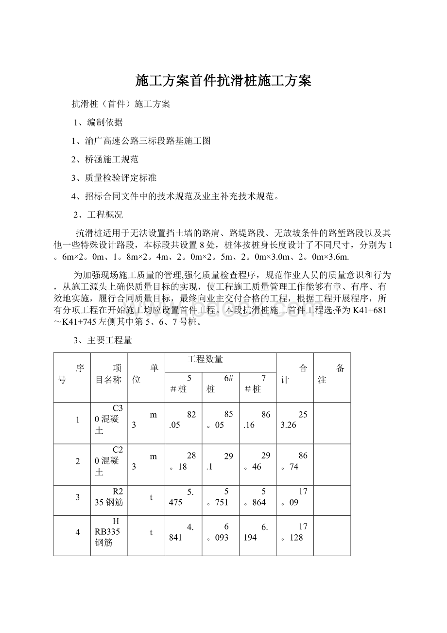 施工方案首件抗滑桩施工方案Word文档下载推荐.docx