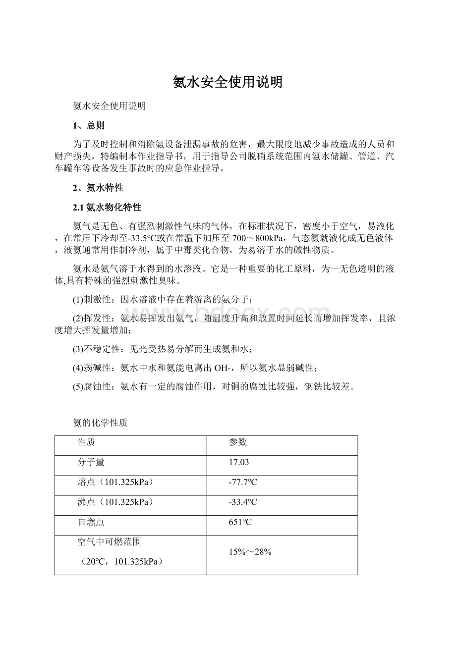 氨水安全使用说明Word格式文档下载.docx_第1页