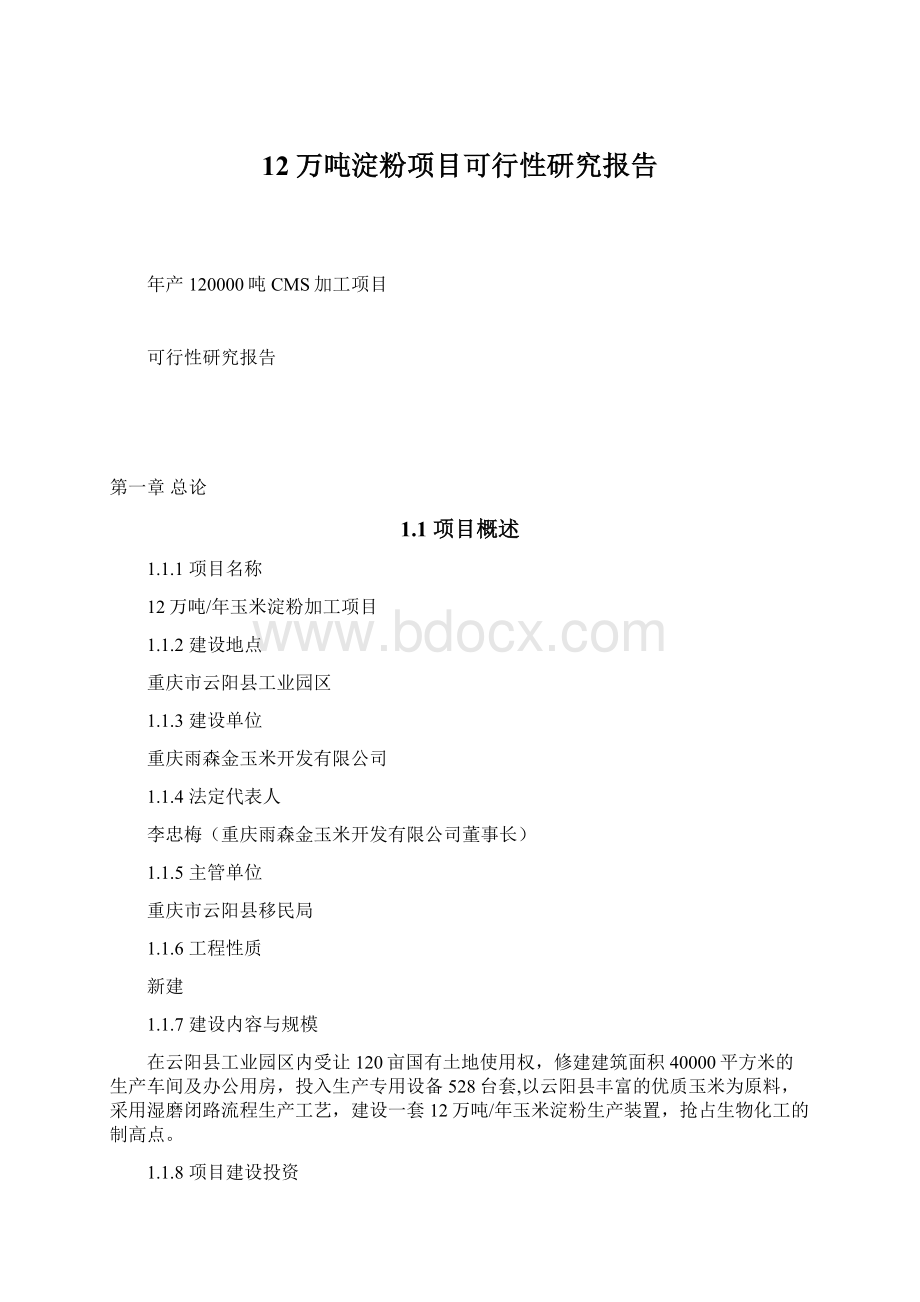 12万吨淀粉项目可行性研究报告.docx_第1页